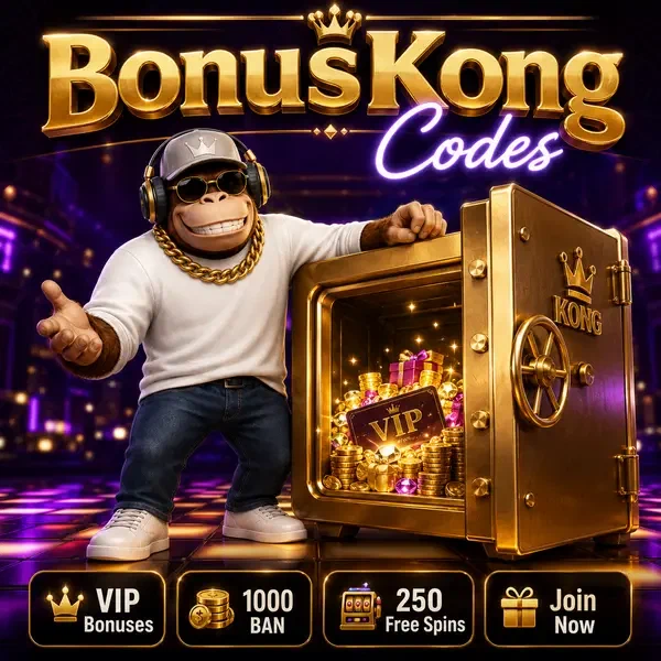 BonusKong gorilla presenting golden vault filled with promo codes and VIP bonuses