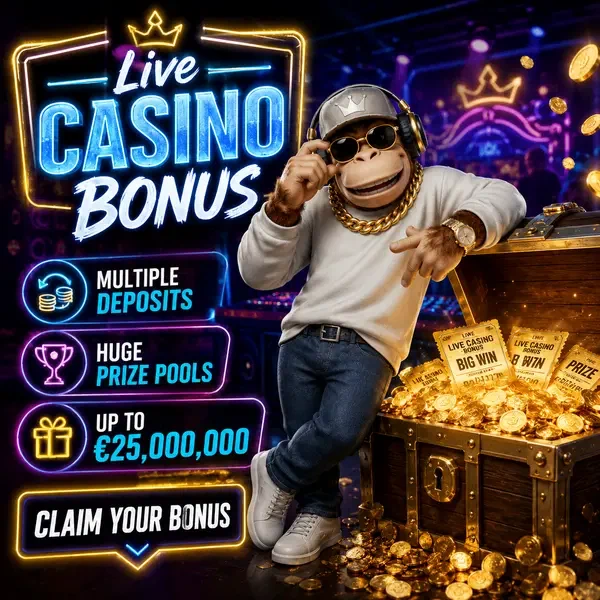BonusKong live casino host presenting treasure chest of bonus prizes and network rewards