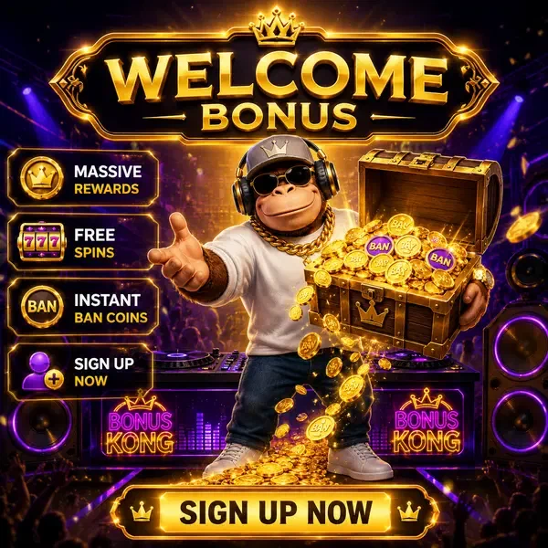 DJ gorilla BonusKong holding treasure chest while players sign up for massive rewards