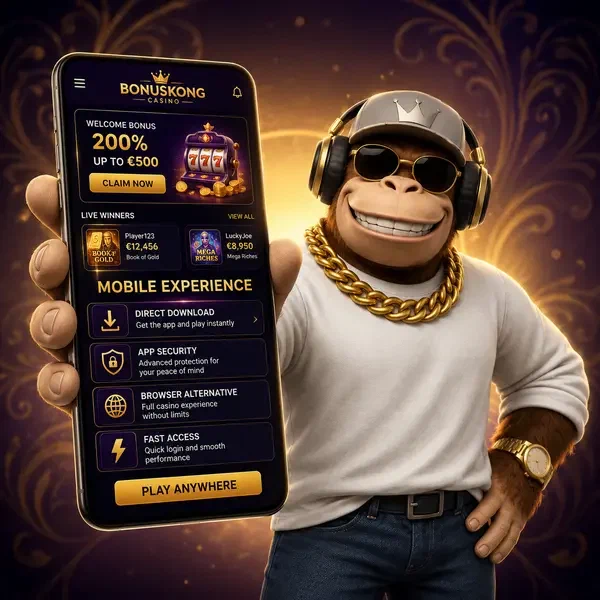 BonusKong presents mobile app interface with gaming dashboard on smartphone screen