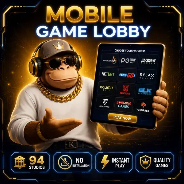 BonusKong showcasing mobile app with premium game providers on glowing tablet