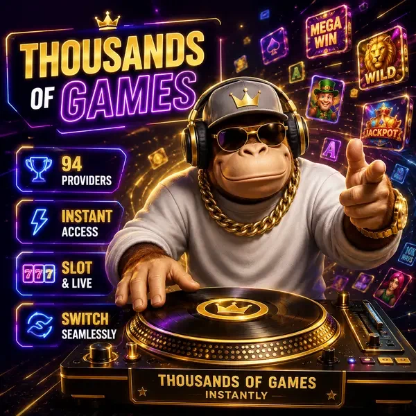 BonusKong DJ spinning turntables as player signs up for thousands of games instantly