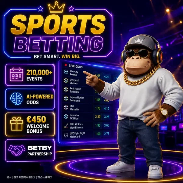 BonusKong presenta confiadamente cuotas de apuestas deportivas en escenario de juego iluminado con neón